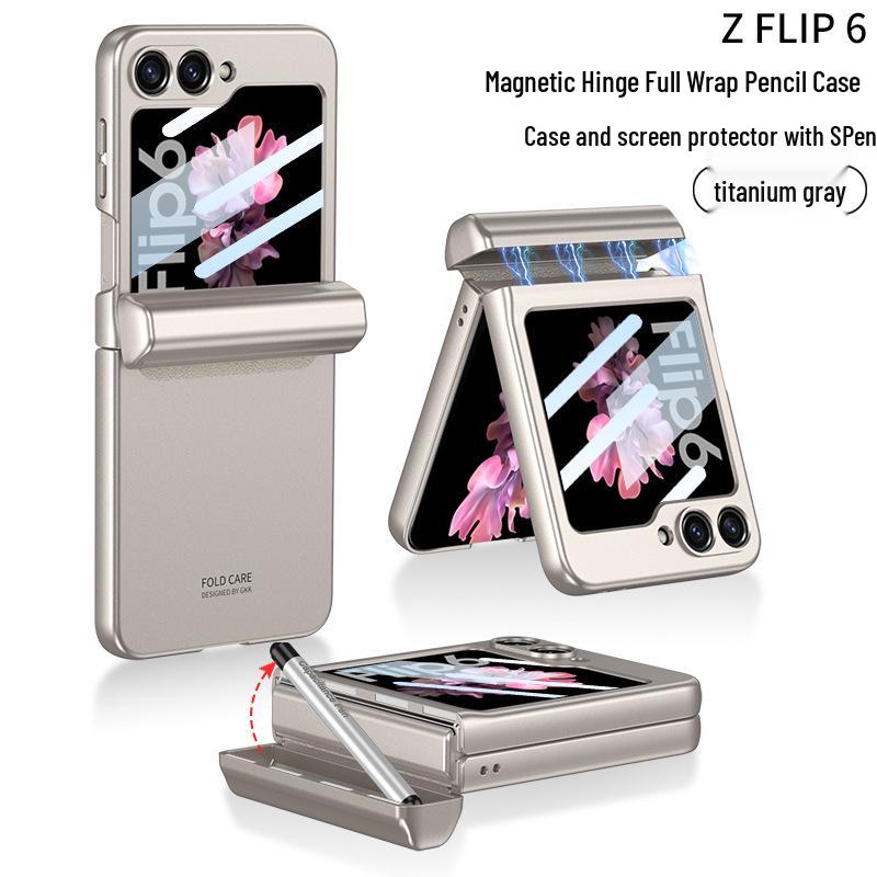 Магнитный чехол-пенал для Samsung Z Flip6: Стильный держатель со складной защитой экрана и прочным жестким корпусом