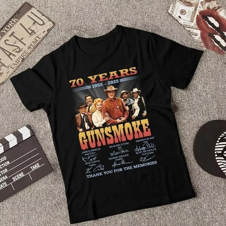 Teen Girl's Cotton T-shirt Summer Casual Graphic Tee Short Sleeve 70 Years Gunsmoke Thank You For The Memories Anniversary 1955 2025 Unisex Shirt