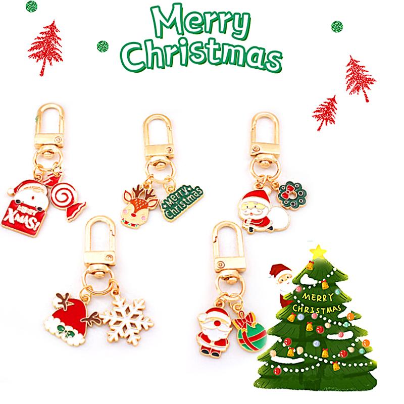 1PC Pendant Elk Santa Cute Christmas Keychain Funny Cartoon Accessories Bag Snowflake Women