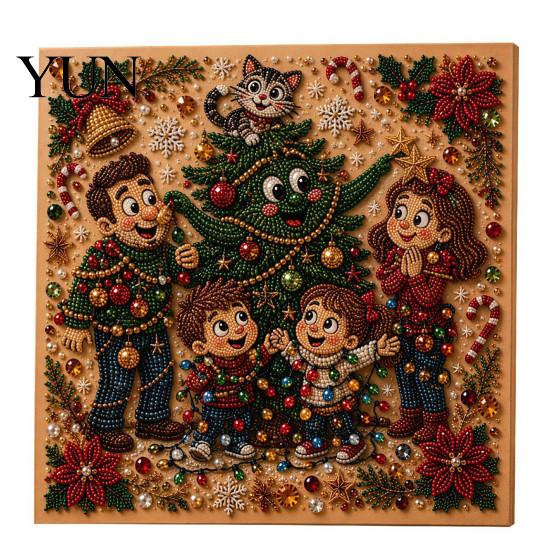 DIY Rhinestone Art Projects Christmas Faux Pearl Kit, Painting 8" x 8", Cartoon Relaxing Hobby for Stress Relief Snowman Animal Diamond Craft