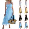 Women's Fashionable Casual Solid Color Bohemian Vacation Style High Waisted Patchwork Suspender Dress