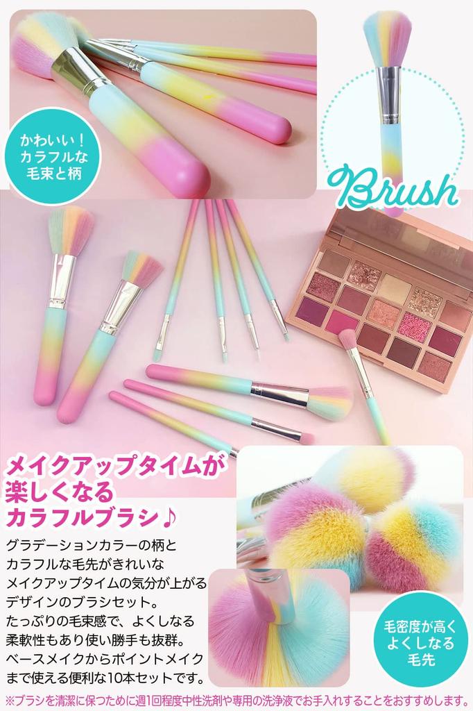 Кисти для макияжа Frepice с зеркалом для хранения пудры, теней и румян (Набор из 10 предметов) Щетка, Щетка, Щетка, Футляр, Очиститель, (Розовый лимон)