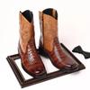 38-46 Men'S Classic Retro Western Cowboy Riding Boots Embossed Leather Embroidery Mid-Calf Boots Men British Style Casual Shoes