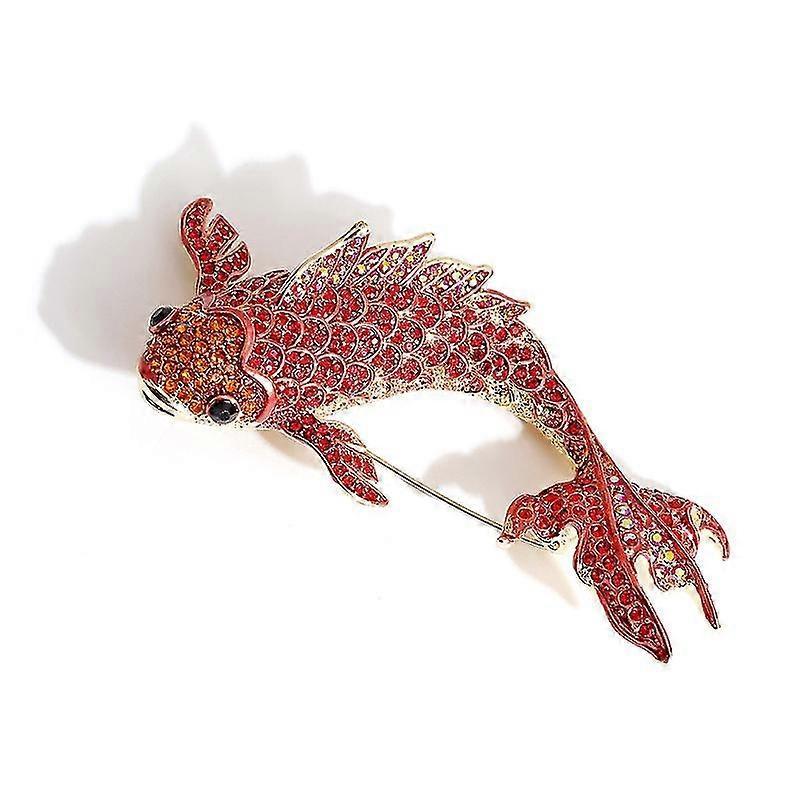 Pin brooch fish lapel pin clothes brooches pin clothing jewelry carp clothing pin Chinese style koi carp decorate Lavalier Miss red rhinestone corsage