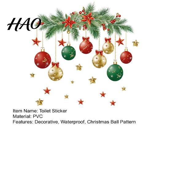 Festive Toilet Decoration Christmas Ball Sticker, Removable Bathroom Wall Decal, Waterproof PVC Decals Lid Decal for Holiday Party