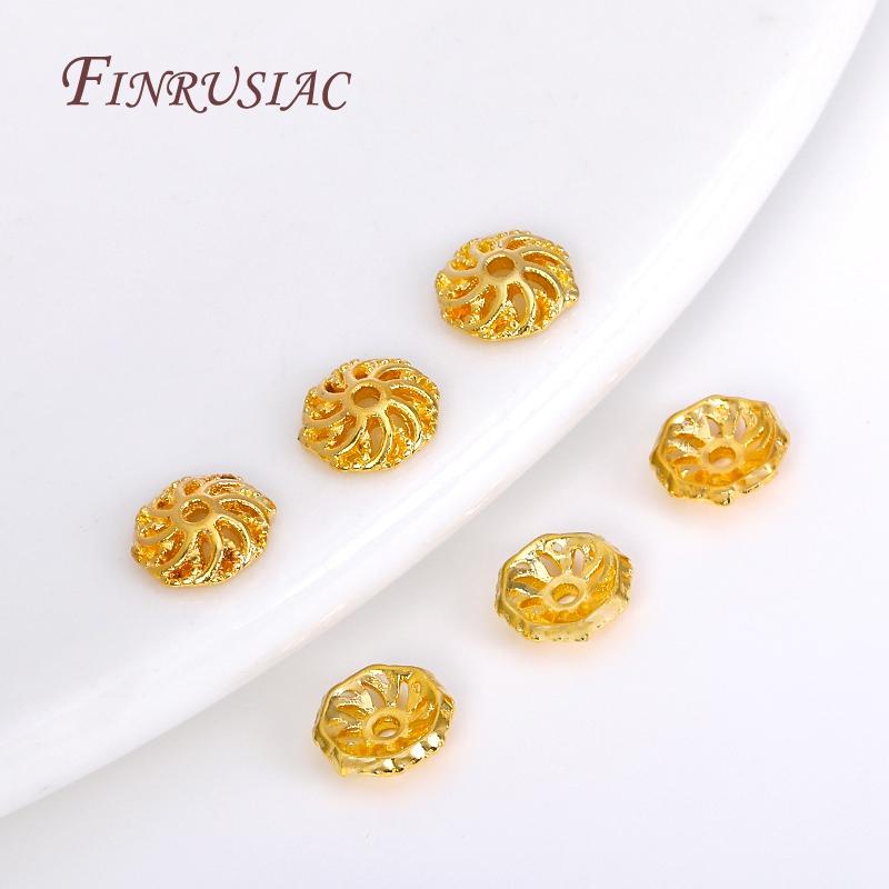 6MM Позолоченные 18K Цветочные Колпачки для Бусин, Латунные Круглые Колпачки для Нанизывания, Аксессуары для Изготовления Украшений DIY