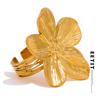 Waterproof 18K Gold Color Stainless Steel Flower Big Open Ring for Women Trendy Fashion Party Summer Statement Jewelry