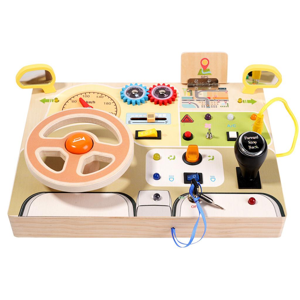 Kids Wooden Busy Board With Realistic Steering Wheel And Circuit Board For Developmental Toys