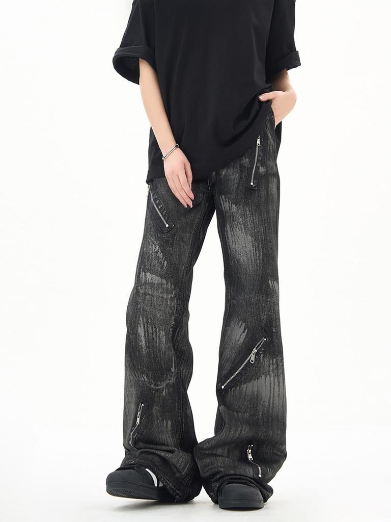 TOWYYO Джинсовые Длинные Прямые Длинные Уличные Клеш Shibuya Унисекс Мужские Брюки в Стиле Харадзюку, Брюки, Штаны, Джинсы на Молнии, Таками, Крой, Стирка,