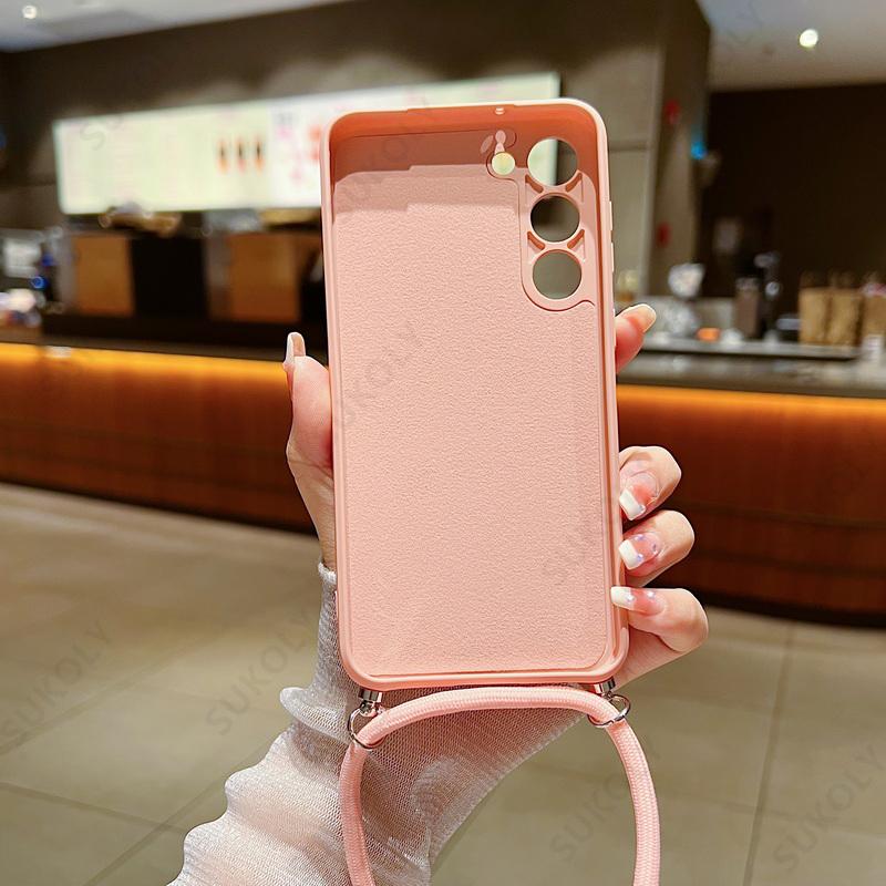 Чехол-бампер с ремешком через плечо из жидкого силикона для Samsung Galaxy S23 FE S25 Edge S26 S24 Ultra A17 A57 A37 A55 A56 A16 5G