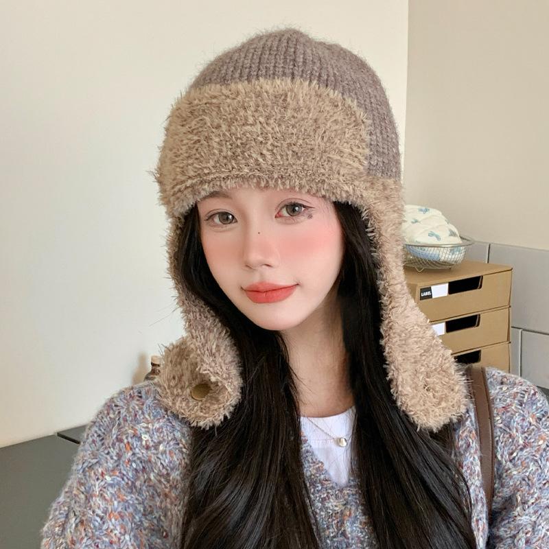Japanese New Versatile Knitted Plush Lei Feng Hat Autumn and Winter Outdoor Leisure Windproof Warm Hat Showing Face Small Hat for Women