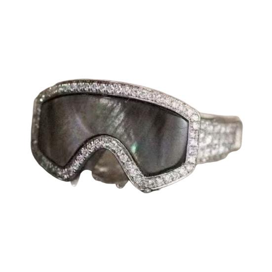 Кольцо в виде лыжной маски с блестящими стразами, кольцо на палец, 3D кольцо на тему зимних видов спорта, ювелирный аксессуар для зимней одежды, подарок для любителя лыж