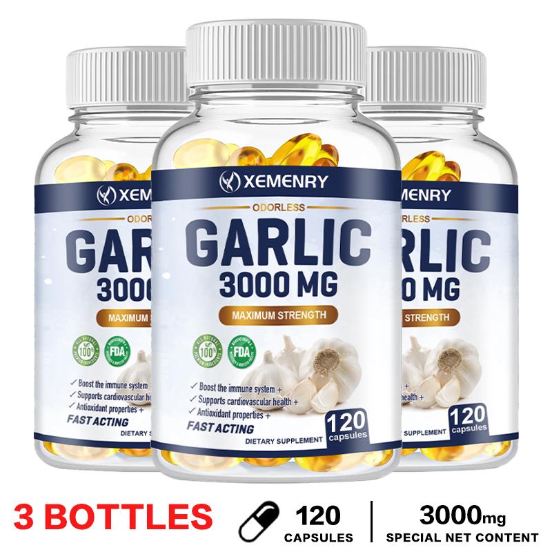 XEMENRY - Odorless Garlic Capsules - 3000mg Garlic Extract - Immune System & Cardiovascular Health