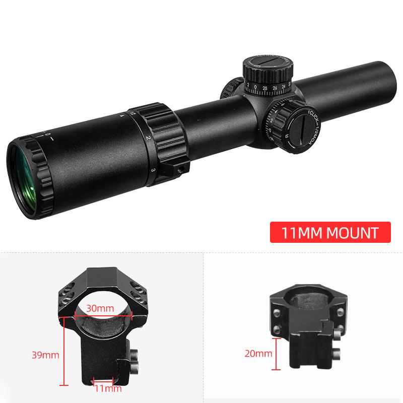 FIRE WOLF 1.2-6X24 IR Tactical Scope For Hunting Optical Step Sight Red Green Illuminated Range Sight