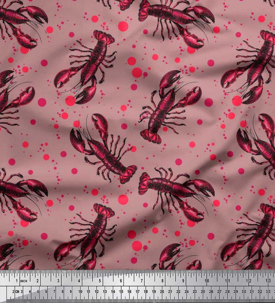 Soimoi Японская креп-сатиновая ткань в горошек и лобстер с океанским принтом, 42 дюйма по метрам