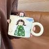 Handpainted Cartoon Ceramic Coffee Mugs 420ml Capacity Retro Style Tableware  Breakfast Dining