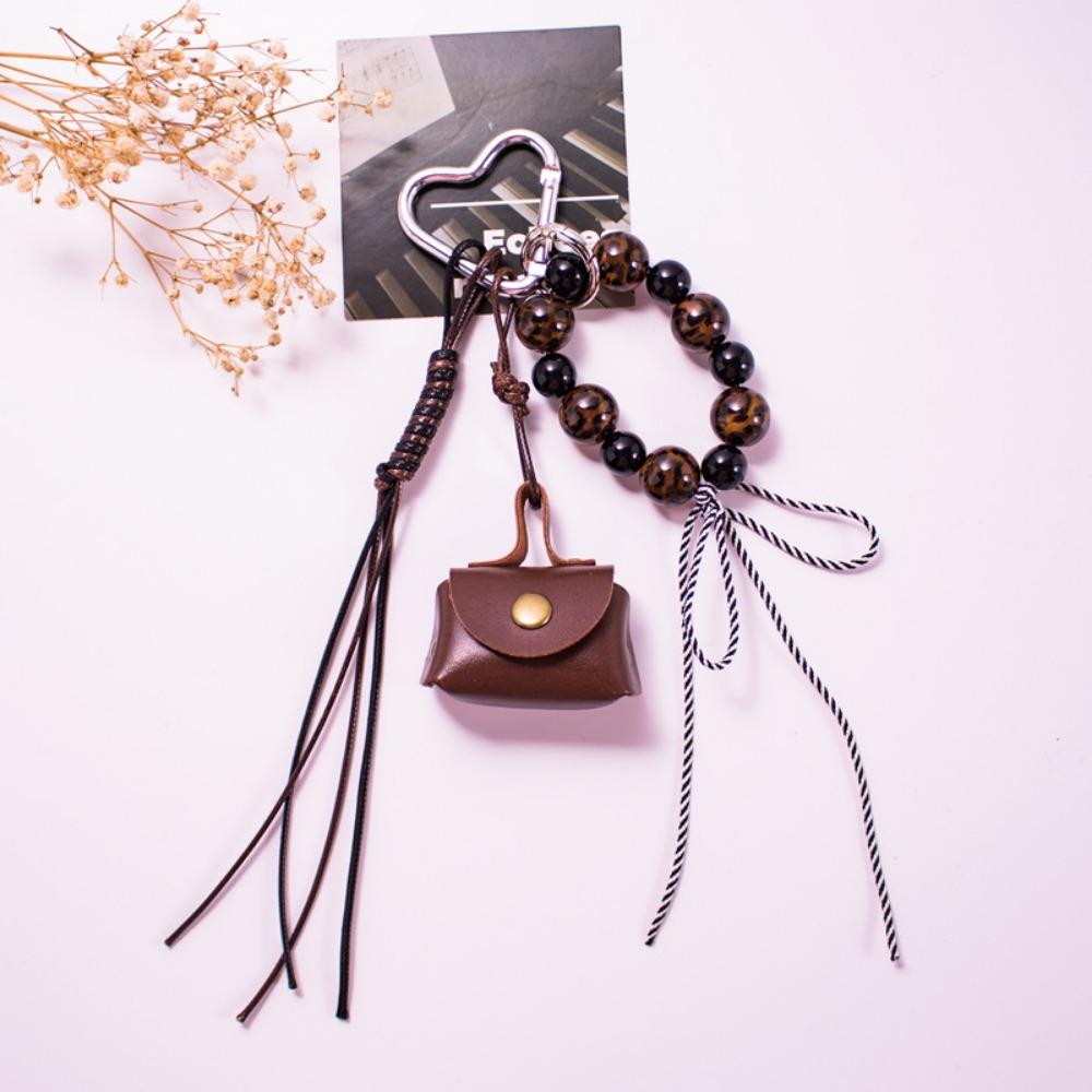 Leather Rope Luxury Bag Key Chain Leopard Print Car Key Ring Hanging Accessory