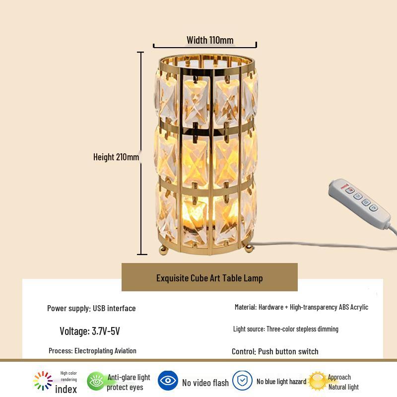 USB Crystal LED Bedside Lamp - Luxury Night Light & Decor