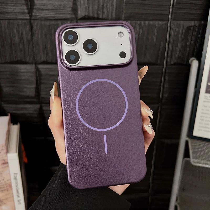 Роскошный жесткий ПК из кожи личи для магнитного чехла Magsafe для iPhone17 17Air 17Pro 17Pro Max, беспроводная зарядка, матовая крышка