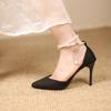 Мода Новый Стиль Мода Черные Туфли-лодочки на Высоком Каблуке Стилет Острый Носок Жемчужные Браслеты на Щиколотке Обувь Высокого Класса Модная Удобная Женская Обувь
