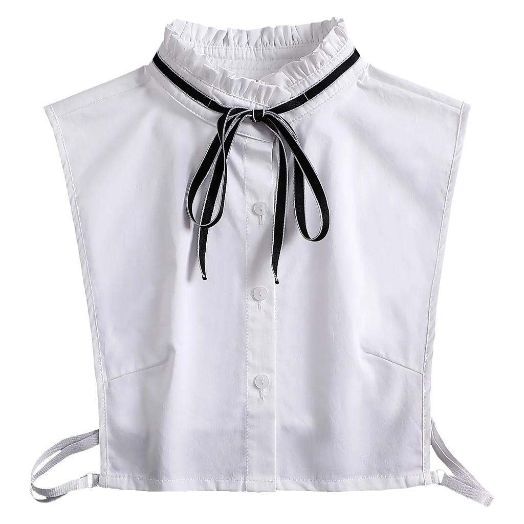 Fashion  Front Tie White Fake Collar for Women Stand Detachable Collar Fake Girls Vintage Lace Ladies False Blouse Collar