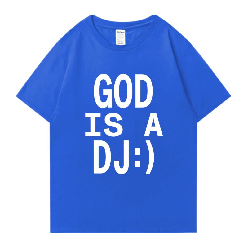 God Is A DJ Print Summer Oversized T-shirt Crew Neck Men Women Short Sleeve 100% Cotton T-shirts Crew Neck Oversized Unisex Tops