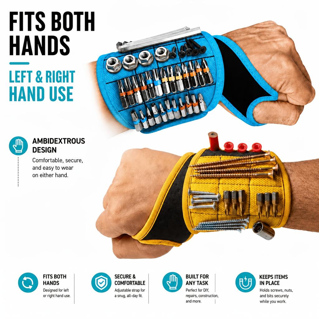 Adjustable Magnetic Wristband Tool Holder Breathable Hands Free Storage Strap For Screws Nails Nuts Drill Bits Ideal Woodworking