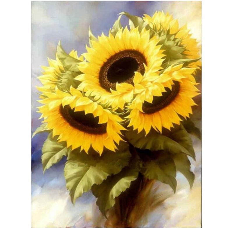 5D Diy Diamond Painting Sunflowers Cross Stitch Kits Full Drill Round Embroidery Mosaic Flowers Picture Rhinestones Decor Gift