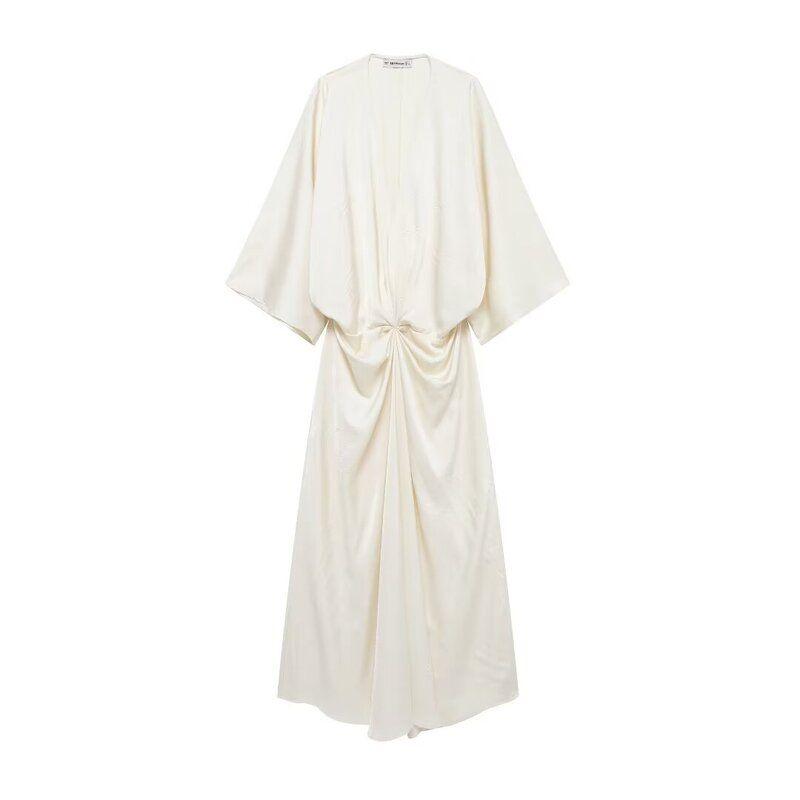 Fashion Style 2024 Autumn New Women's Clothing Stylish Ruched Effect Midi Skirt Long Dress 8227214