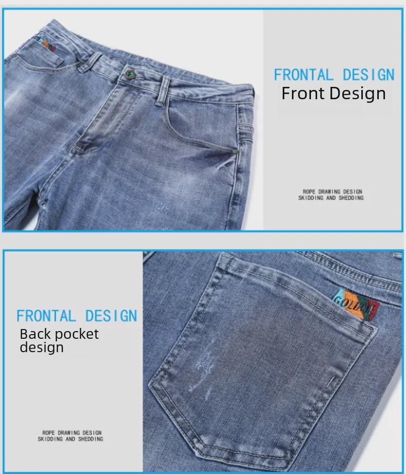 Мужские облегающие эластичные джинсы в корейском стиле - повседневные прямые брюки на весну