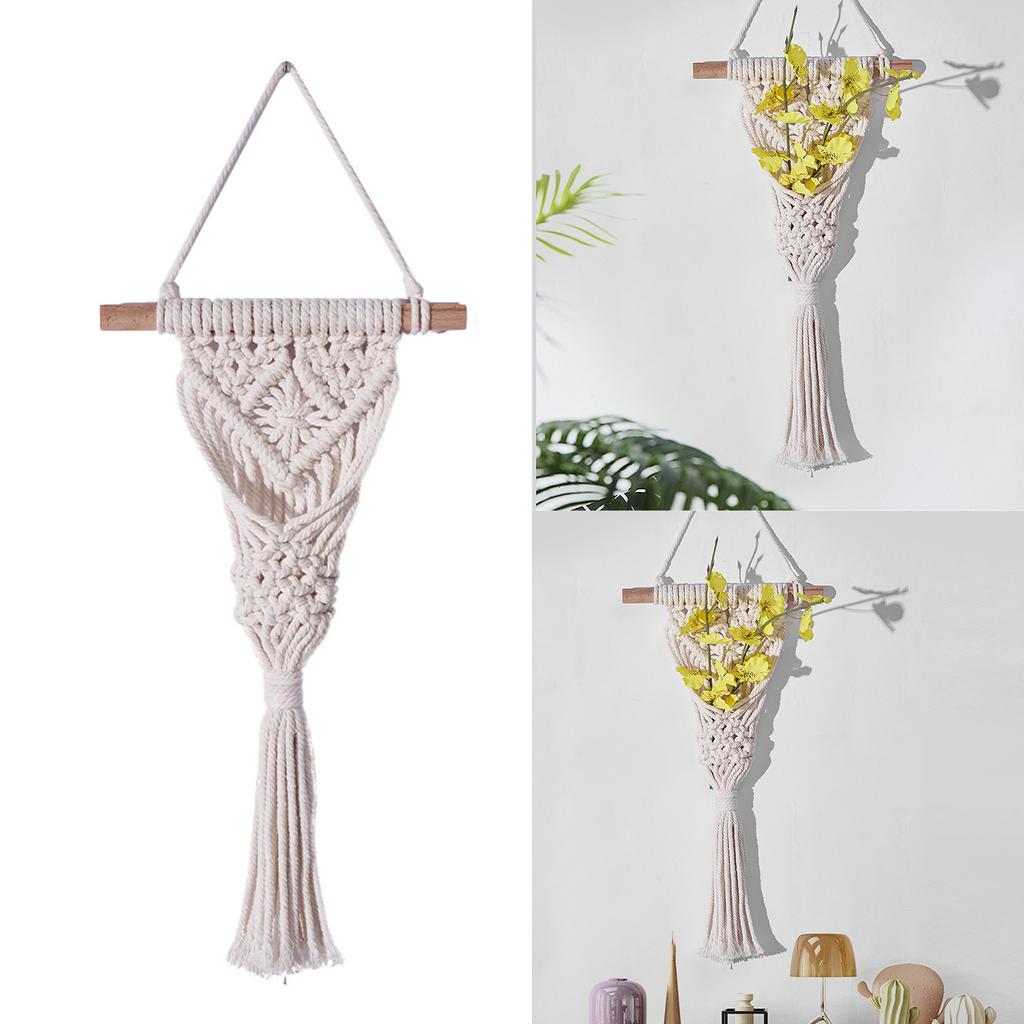 Dried Flower Mesh Basket Handwoven Cotton Rope Macrames Plant Holder Stand Wall Hangings Pocket Indoor Home Decorations