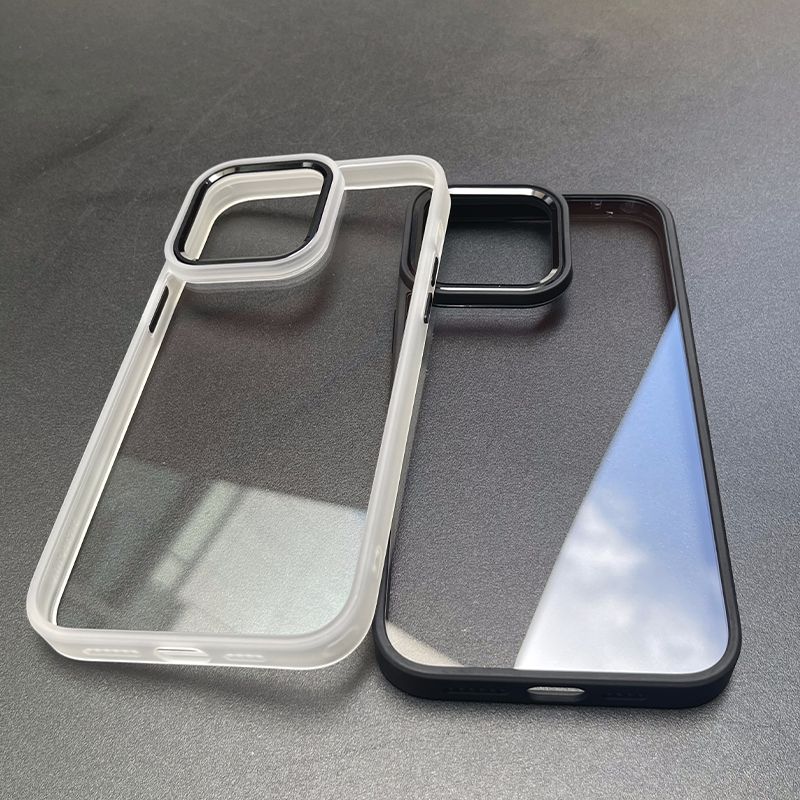 Simple Transparent Phone Case for Apple iPhone 16 promax-Acrylic Soft Silicone Frame Metal Lens Shockproof Cover On iPhone16/15/14/13/12/11/Plus/Pro/