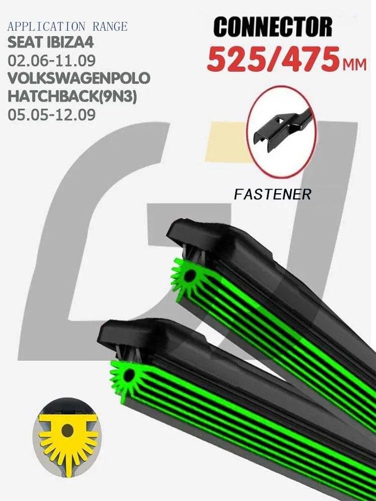 21"+19" Push Button 19 Frameless Wipers, Quiet 11-Layer Rubber Blades for Ibiza 4 & Polo 9N3