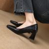New Women's Fashion Single Shoes Square Head Cover Feet One Pedal Medium Heel Large Size Shoes Square Heel Casual Black Small Leather Shoes Women