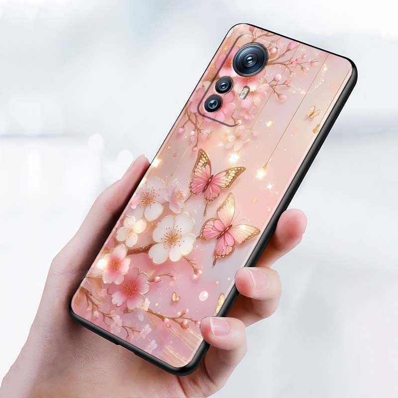 Цветочный узор с бабочками Для Xiaomi Mi 15 14 13 13T 12 12T 12S 11 11i 11T Pro Ultra Lite 5G Черный Мягкий Чехол для Телефона