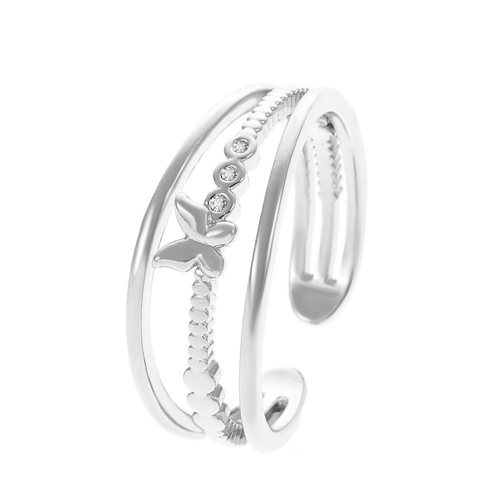Elegant Geometric Butterfly Ring with Zircon Inlay - Adjustable Double-Layer Design for Women
