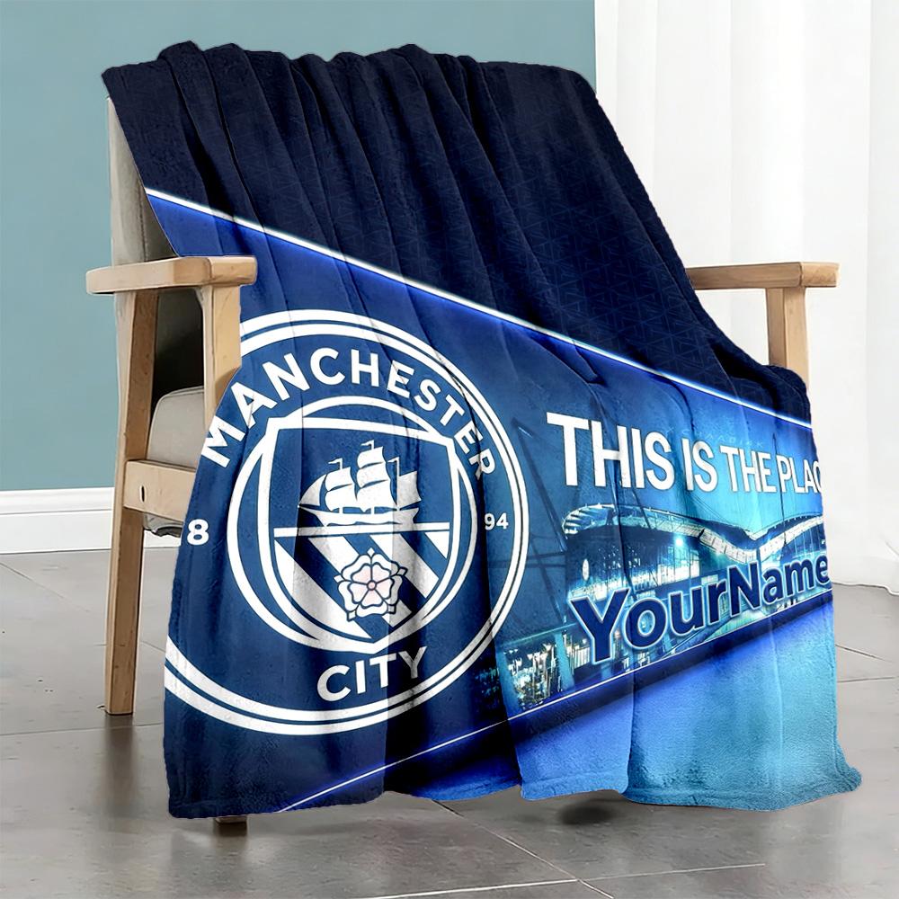 Manchester City Personalized Name Blanket Multi-purpose Customizable Blanket Ultra-Soft Great for Sofa Couch Home Decor Chair Four Seasons Universal