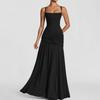 European and American versatile women's clothing temperament elegant suspender pleated dress sexy slim fit solid color temperament dress