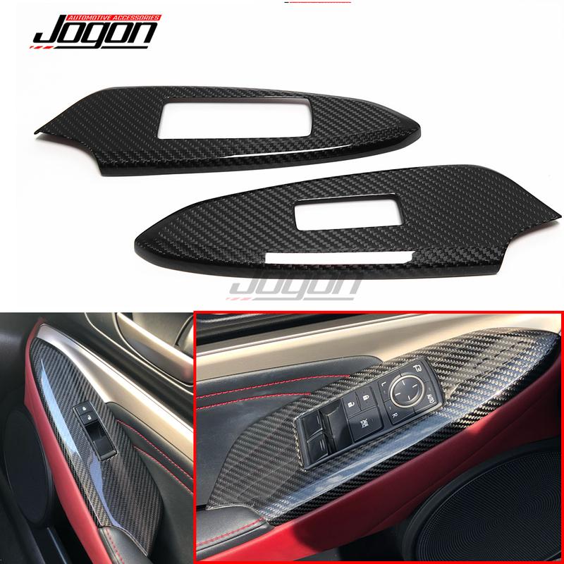LHD 2pcs Carbon Fiber Car Interior Door Window Lift Switch Button Panel Cover Trim For Lexus RC F RC300 RC350 F Sport 2014-2024