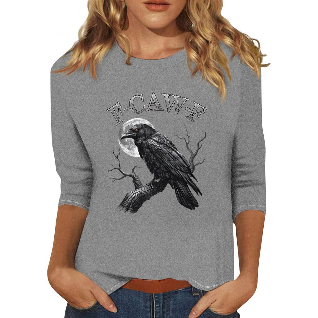 Женская модная повседневная футболка с рукавом три четверти и принтом на шее