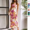Spring and Summer New Style Elegant Lady Satin Backless Tube Top Dress Print