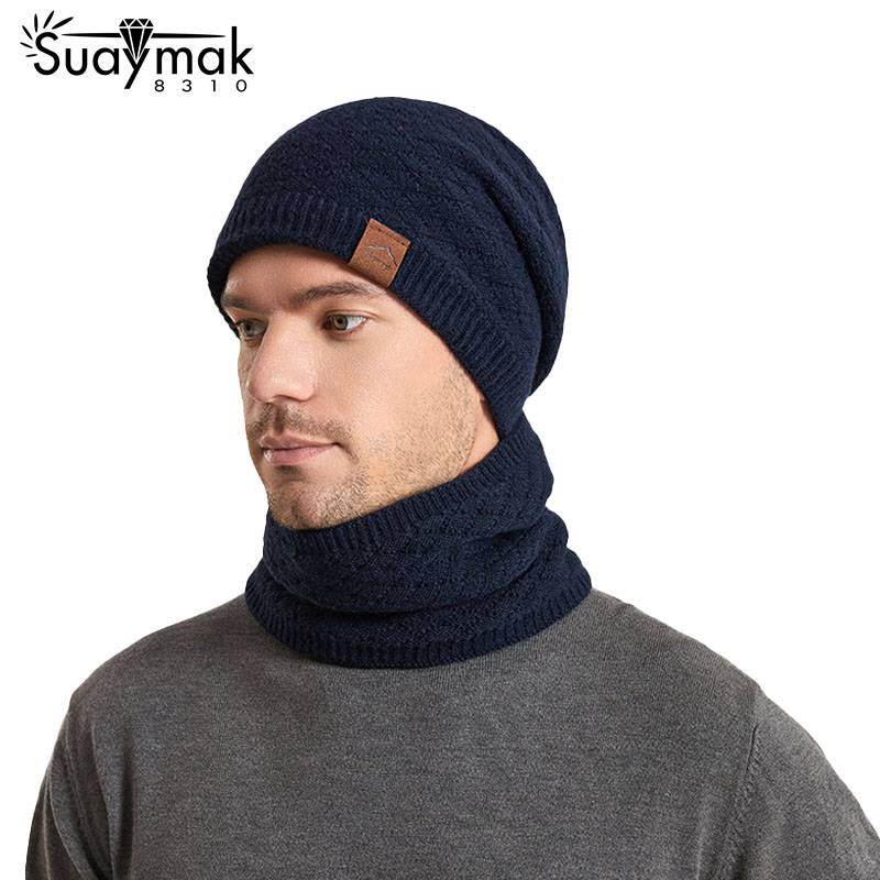 Winter Outdoor Warm Hat Women's Scarf Pullover Hat Men's Plus Velvet Warm Ear Protection Knitted Wool Hat