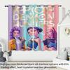 2Pcs K-Pop Demon Hunters Print Perforated Blackout Curtains Multiple Size Living Room Insulation Decoration, Machine Washable