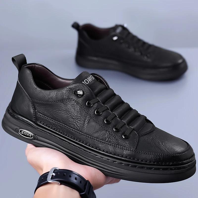 New Handmade Leather Men's Casual Shoes Comfortable Walking Shoes for Men Sneakers Fashion Luxury Brand Lace-up Sport Shoes 2024