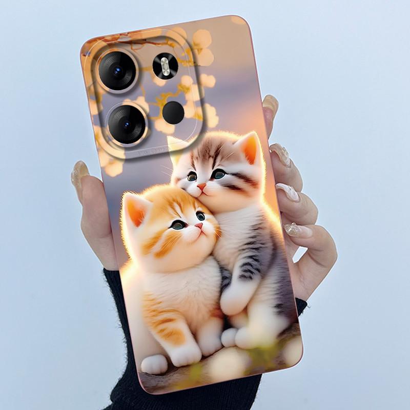 Для Tecno Spark Go 2023 Pop 7 Pro BF7 Infinix Smart 7 Plus Smart7 HD Чехол Милый Мультяшный Кот Жидкий Силикон Мягкий ТПУ Задняя Крышка