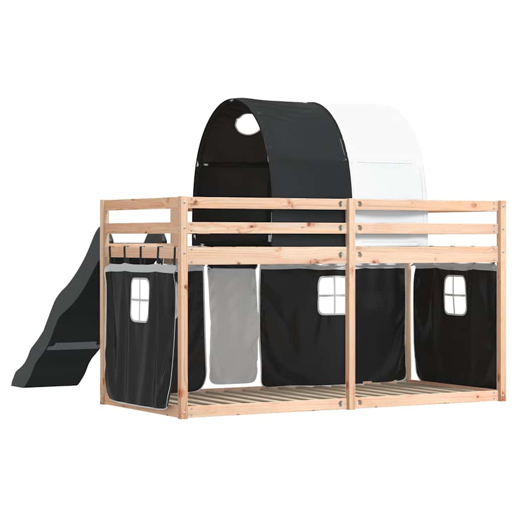 Bunk Bed with Slide and Curtains White and Black 80 x 200 cm