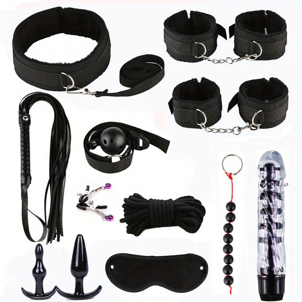 12pcs Sex Bondage BDSM Restraints Set, SM Adult Games Cuffs Gag Blindfold Spanking Paddle Handcuffs Black Sex Accessories For Pleasure