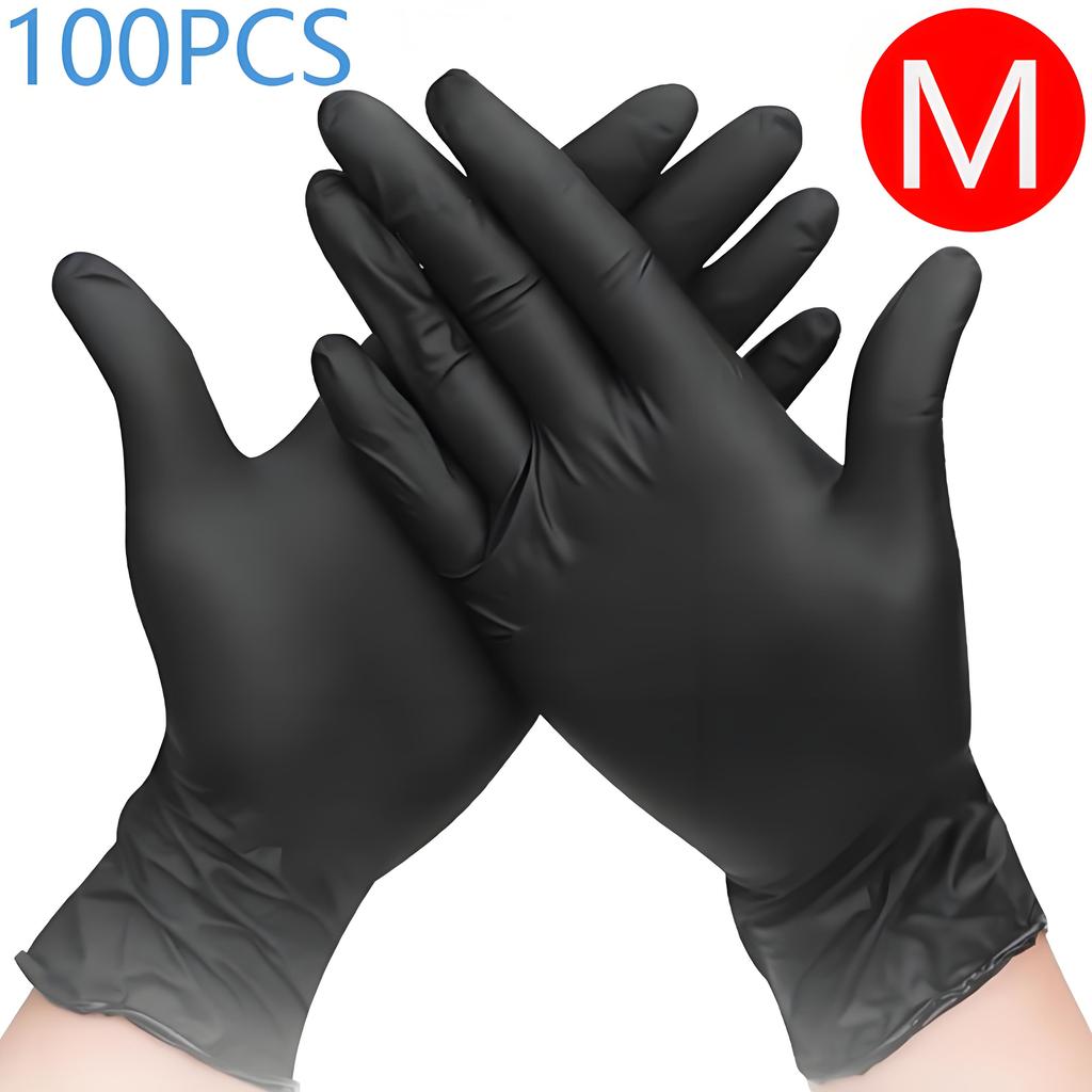 100Pack Black Disposable Nitrile Gloves for Housework PVC Latex-Free Anti-Static Gardening Pet Care Tattoo Work Oil-Proof