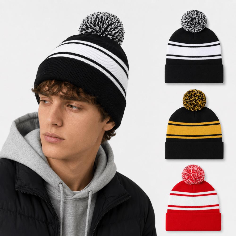 Thick Knitted Warm Winter Hat Mixed Color Ski Beanies Outdoor Sports Hat For Men Women