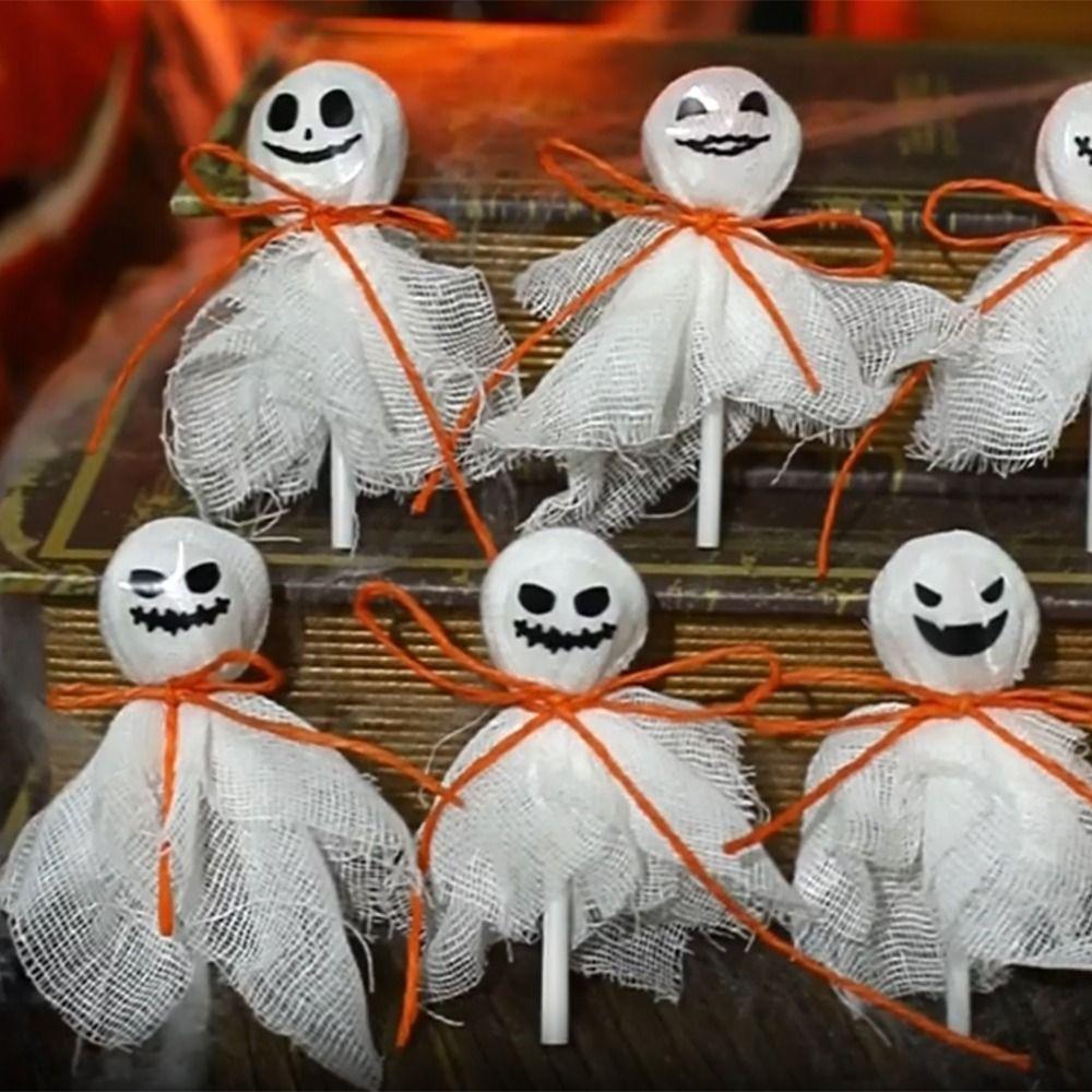 12 шт. Креативное украшение для Хэллоуина на леденец со стикером, тканевый чехол, украшение для конфет-призраков, без леденцов, простое в использовании